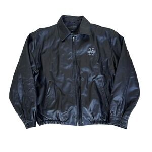 Vintage Golden Bear Leather Jacket Mens XL Black Zip Up Teamsters 25th Logo